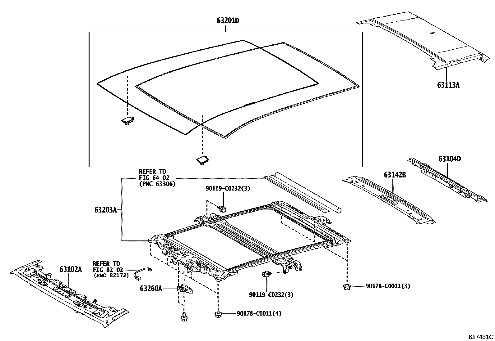 632010R241 Roof Sliding Glass Sub-Assembly RH, No. 1 (Applicable to Toyota)