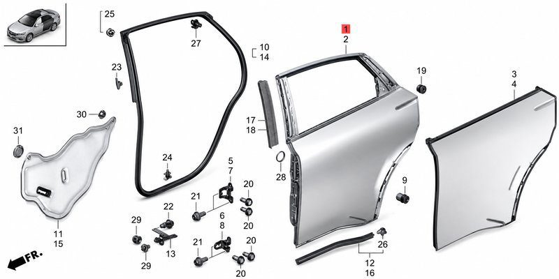 67510-31Y-H01ZZ Rear Door RH (Applicable to Honda NP2)